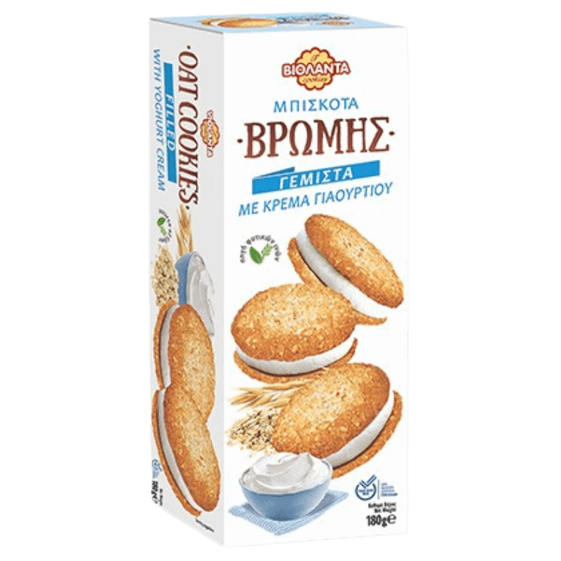 Hafer-Sandwich-Cookies gefüllt mit Griechischer Joghurt (180g) Violanta von Violanta bei Araxxon - Hochwertiges griechisches Produkt. Hafer-Sandwich-Cookies gefüllt mit Griechischer Joghurt (180g) Violanta από Violanta στο Araxxon - Αυθεντικό ελληνικό προϊόν.